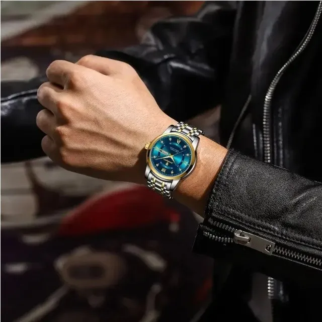 POEDAGAR 936 Fashion Casual Men Watch Waterproof Luminous Quartz Watches Stainless Steel Strap Calendar Watch For Men
